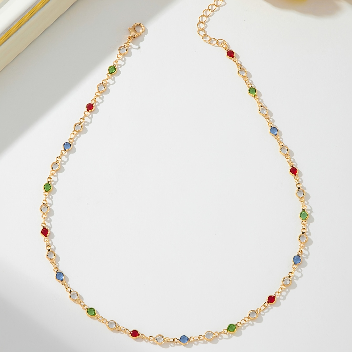 Colored Glass Collarbone Necklace, Stylish Everyday Wear